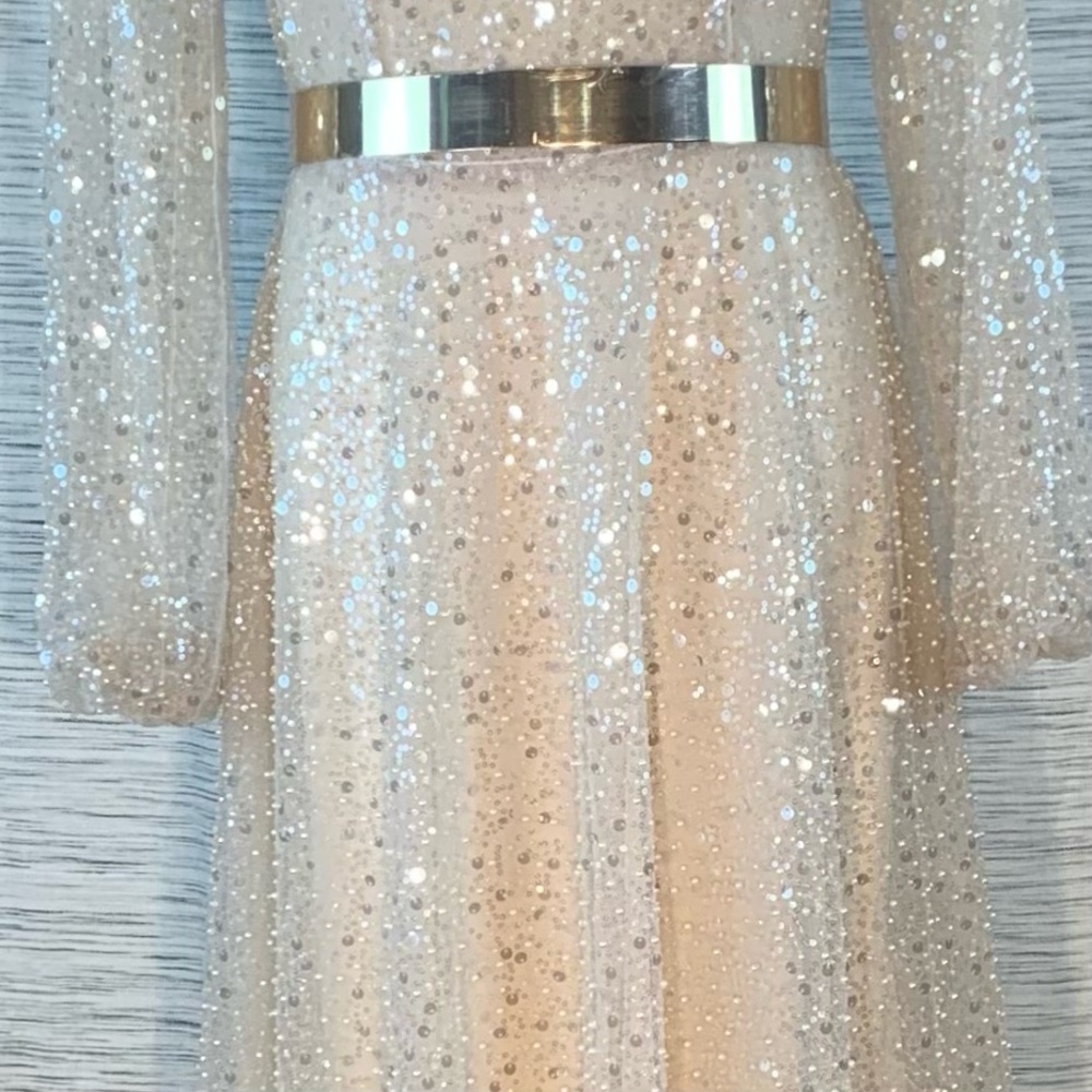 Bliss Cream Long Sleeve Plunge Gown - Picture 5 of 16